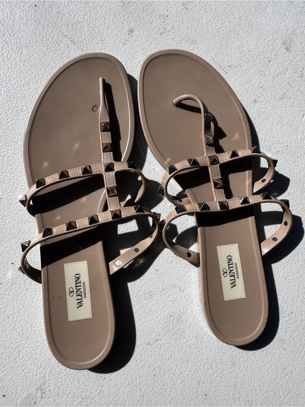 Valentino Garavani Women's Beige Jelly Flat Thong Sandals size 41
